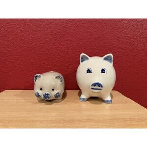 Delft Blue Pig Coin Bank Hand Painted Piggy Money Holland Dutch & One Unmarked